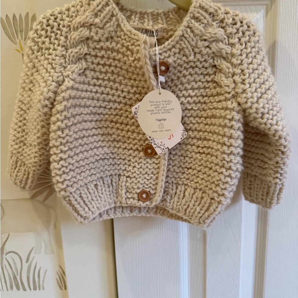 Huggalugs Cream Knit Kids cardigan sweater size 6-12m